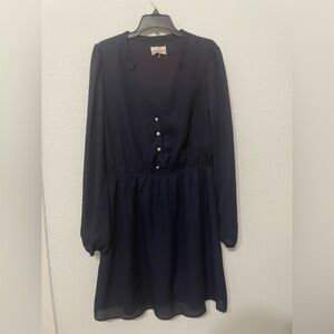 Everly Navy Long Sleeve Dress with pearl buttons